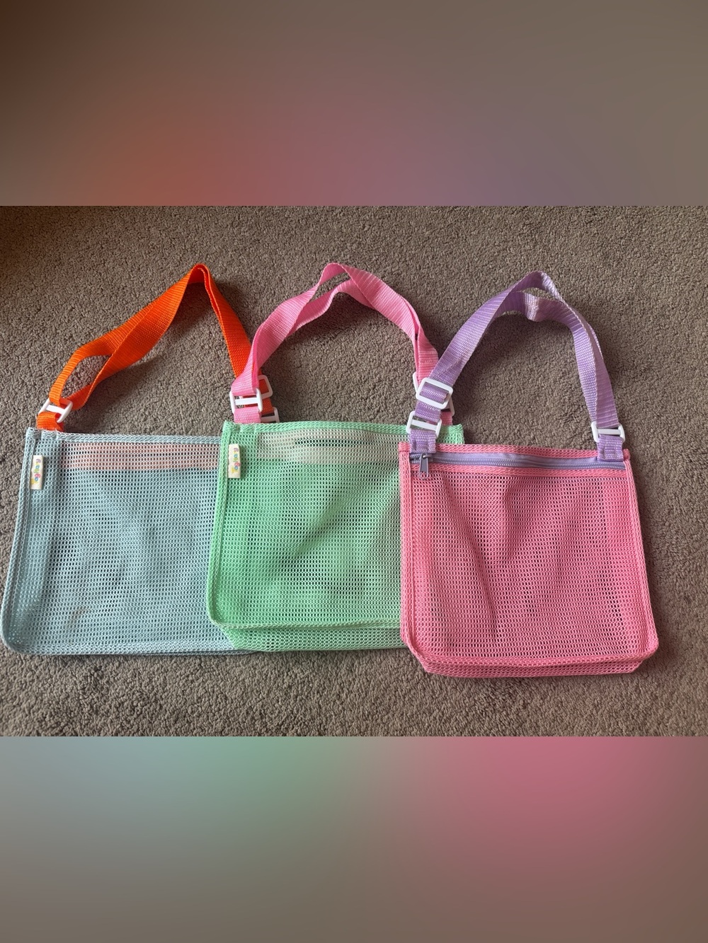 Colorblock Mesh Crossbody Pouch Trio - Pink, Mint, Blue